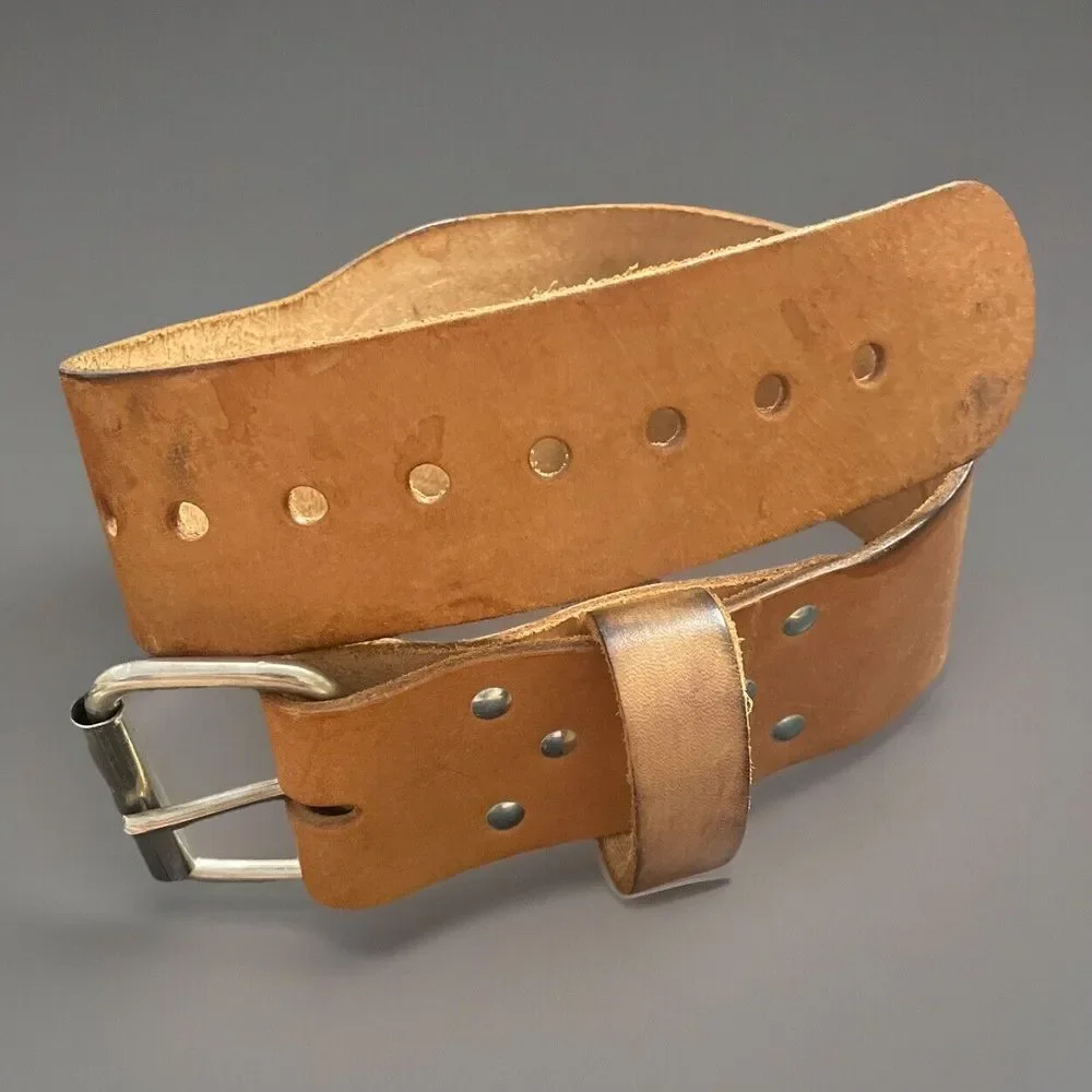 Weider✨Weight Lifting Tan Thick Leather &‎ Chrome Exercise Belt Sz Small 25 - 28